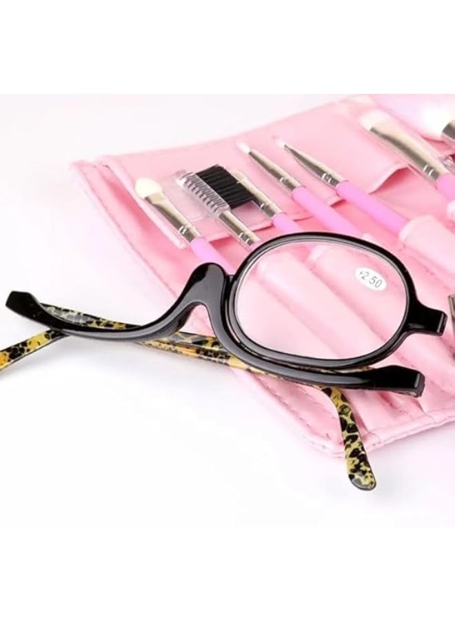 My souq Magnifying Flip Eye Makeup Glasses - Single Rotating Lens 180° - Leopard Pattern Frame 135mm. - Image 3